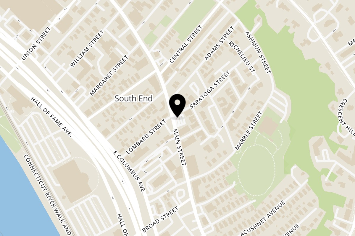 Map showing the location of Kebabish Grill & Fried Chicken on 679 Main St in Springfield